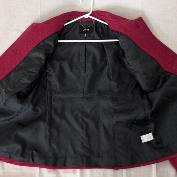 JACOB Wine Red Collared Wool Pleated Jacket Women's Size L - Picture 6 of 13